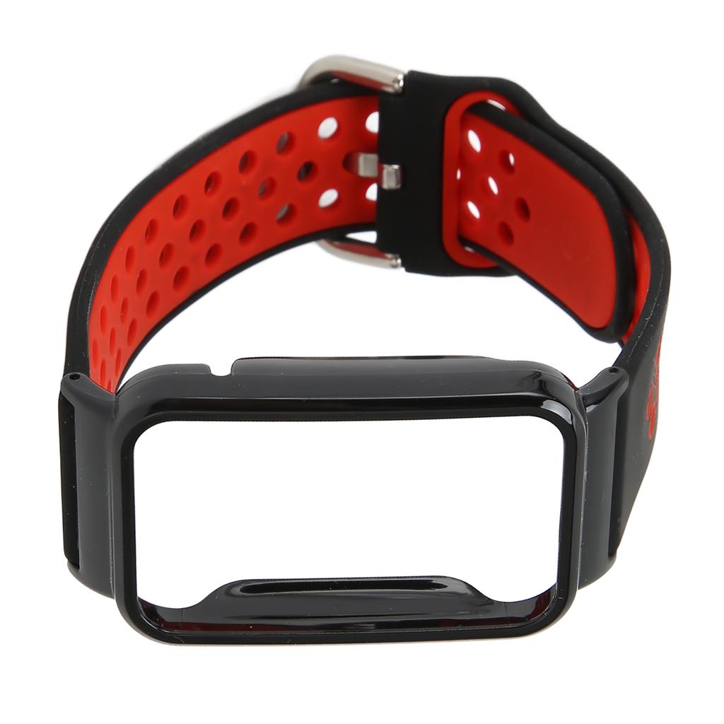 Breathable Silicone Watch Strap Band with Protective Bumper Case Accessory Fit for Mi Band 7 Pro Black Red and Black