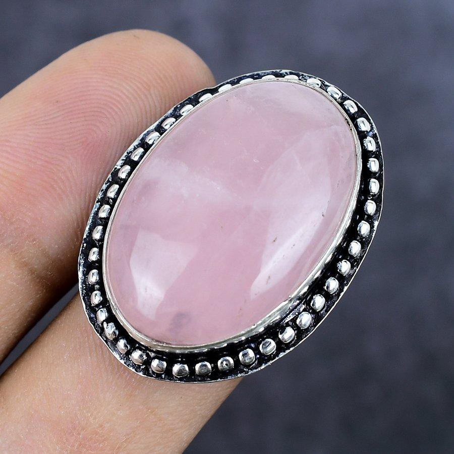 Rose Quartz Gemstone 925 Sterling Silver Jewelry Ring Size 7