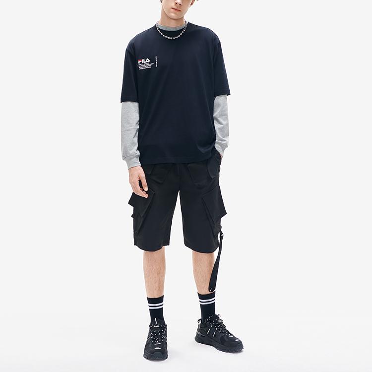 Fila Letter Big Logo Sports Casual Round Neck Fashion Loose Short Sleeve Drop Shoulder T-Shirt Men T-Shirt Black F11M219105FBK