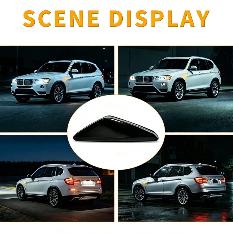 Smoked Side Marker Housing Pair with Clip-In Lamp Body, Two Piece Exterior Lamp Trim Set for E70 F25 E72 Aged Side Marker Service Work and Daily