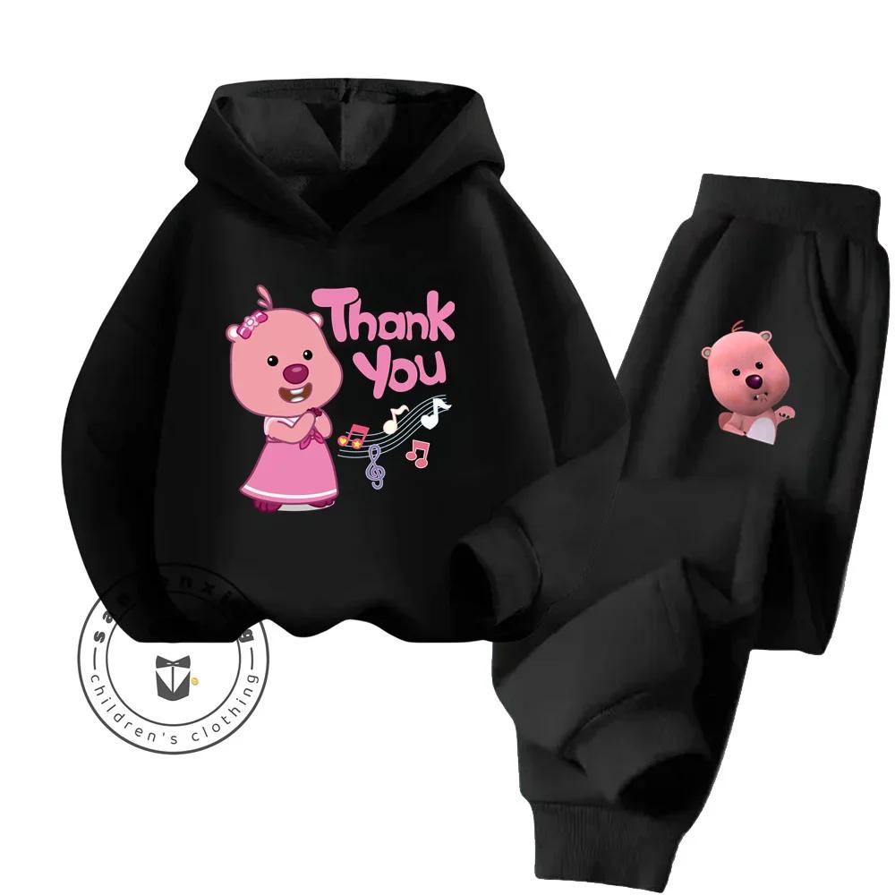 2025 Loppy Cartoon Einfarbiges Hoodie-Set A Hip-Hop-Stil Reines Baumwoll-Kostengünstiges Hoodie-Set Geliebt von Kindern im Alter von 3-14 Jahren