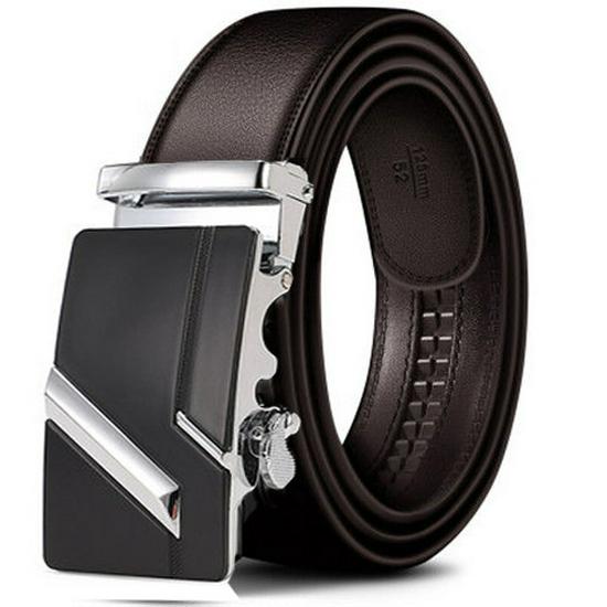 Men's Extra Long Khaki Leather Belt with Automatic Buckle - 140-150cm Casual Business Cowhide Waist Belt