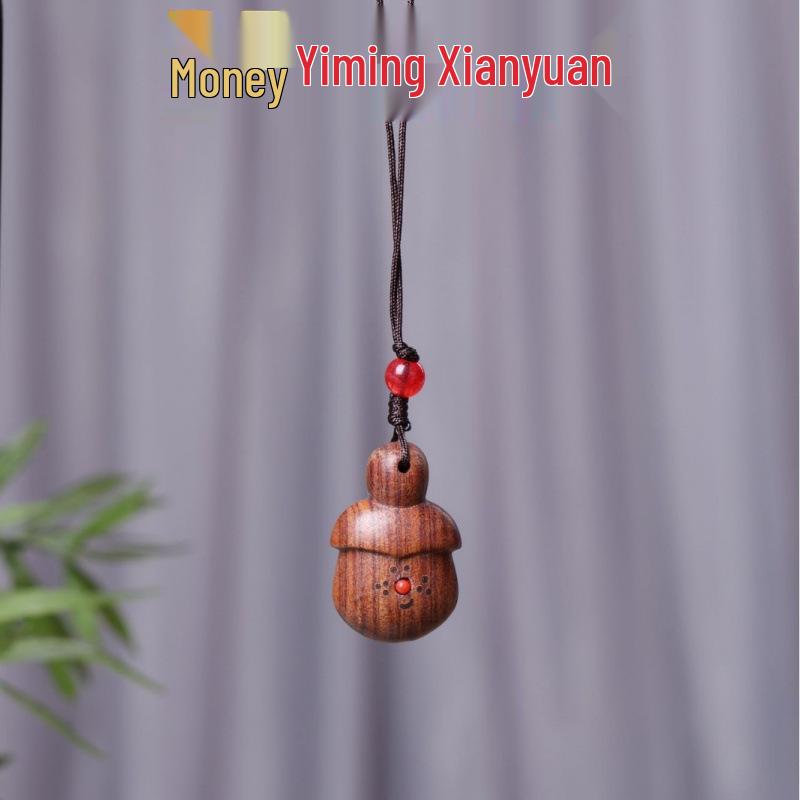 Peach Wood Carved Sword Axe Pendant Keychain