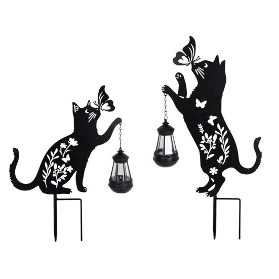 

2 Pcs Metal Cat Solar Lights Outdoor Black Cat And Butterfly Yard Sign Waterproof Cat Silhouette Stake Lawn Light for Garden Patio чёрный
