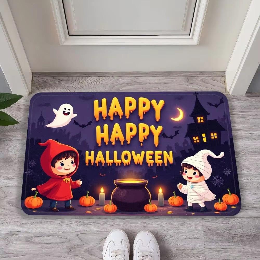 Ghost Castle Halloween Flannel Decorative Carpet, Anti-Slip and Comfortable Home Decoration for The Entrance Foyer