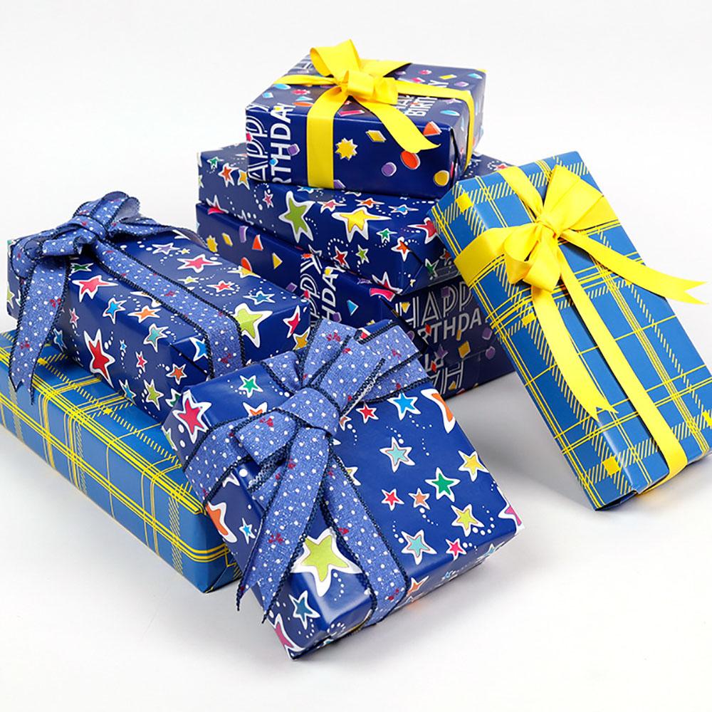 43x300cm Gift Wrapping Paper Blue Plaid Birthday Valentines Day Bouquet Packaging Paper Wedding Baby Shower DIY Decoration Paper