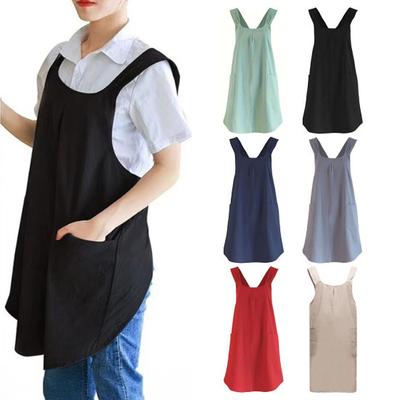 Bomull Linne Kryssrygg Förkläde för Kvinnor Män Kock Japansk Stil Förklädesklänning med Fickor för Matlagning Bakning Trädgårdsarbete
