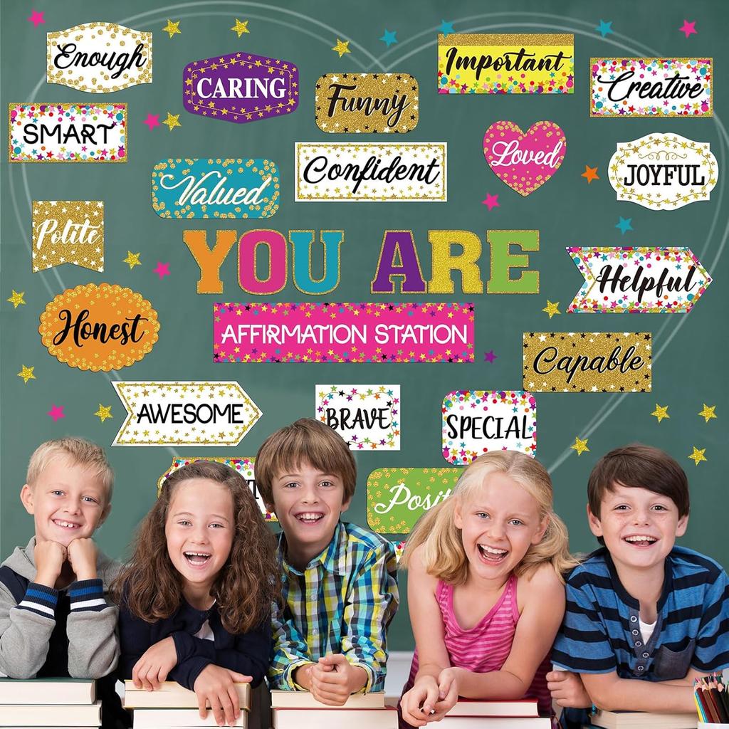 Pasimy 49 Pieces Affirmation Station Bulletin Board Set Colorful Motivational Bulletin Board Cutouts Pirational Positive Growth Mindset Classroom
