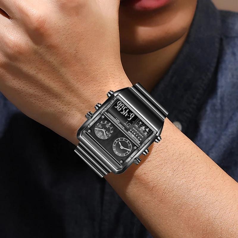 FOXBOX Luxury Brand Mens Watches Sport Digital Wristwatch Waterproof Digital Square Clock Men Watch for Man Relogio Masculino