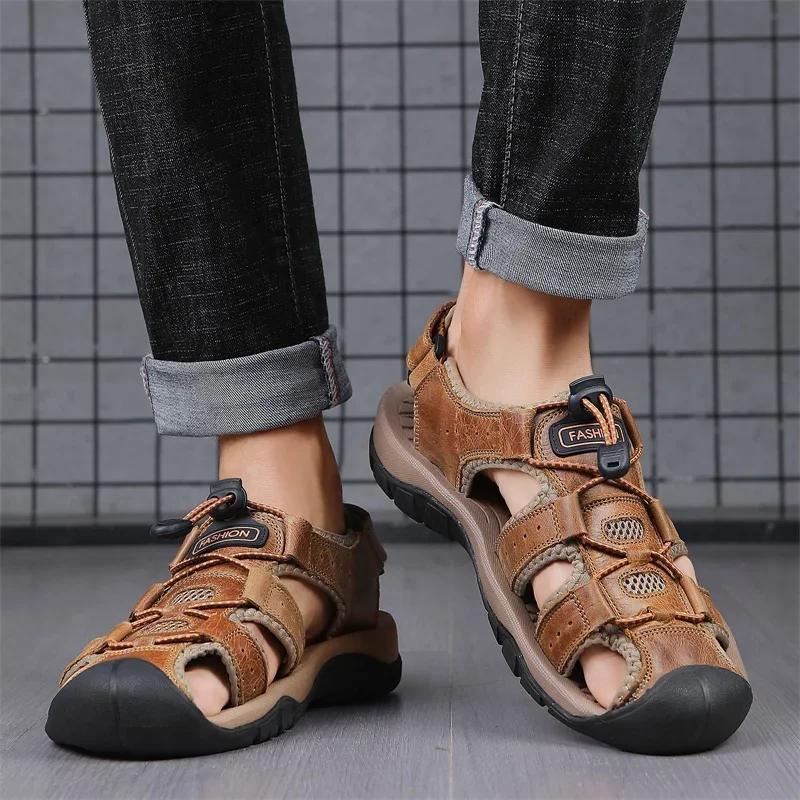 Hot Sale Summer Men's Sandals Outdoor Non-slip Men's Beach Sandals Handmade Genuine Leather Men's Shoes Fashion Men Sneakers