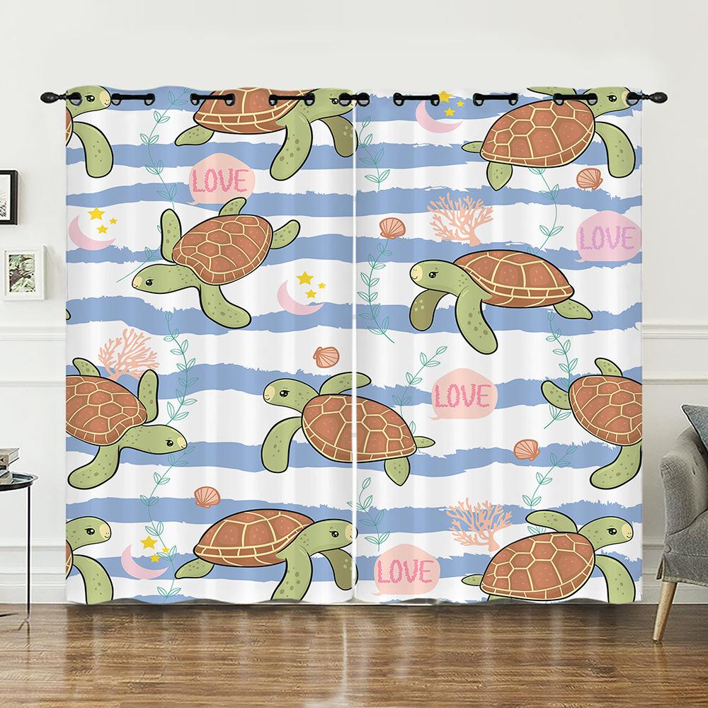 Curtains Marine Animals Sea Turtles Shark Curtains Bedroom Living Room Blackout Curtain Perforated