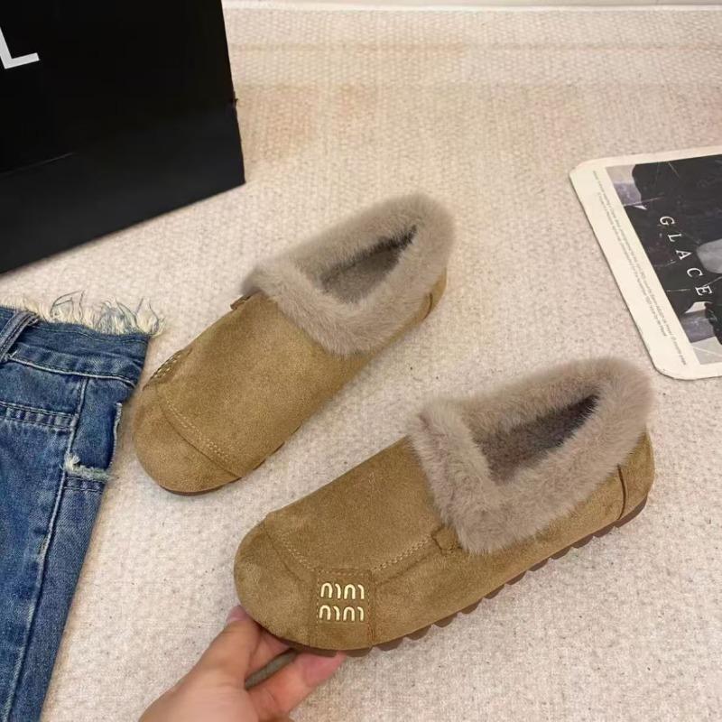 Winter new retro flat-bottomed shallow-mouth velvet warm Doudou shoes with one foot, soft-soled non-slip cotton shoes
