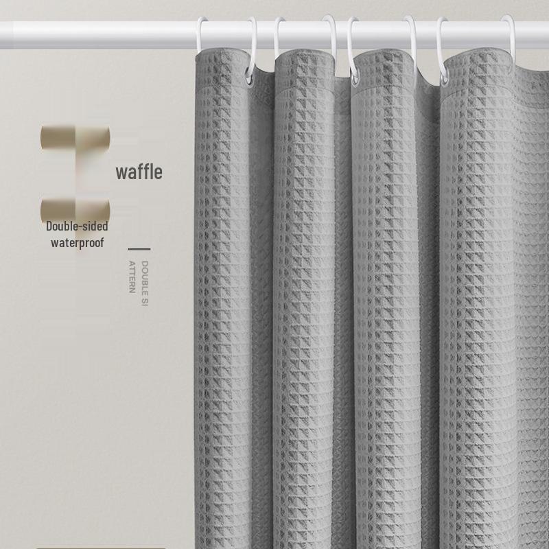 Blogger-Approved White Jacquard Waffle Shower Curtain - Punch-Free, Waterproof, Thick Fabric
