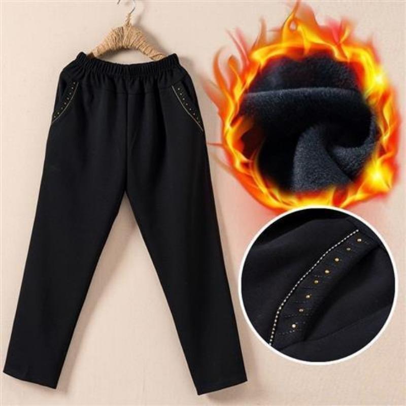 Middle-aged and Elderly Women's Trousers, Mothers' Loose Autumn Trousers, Autumn and Winter Plus Velvet Thick Cotton Trousers