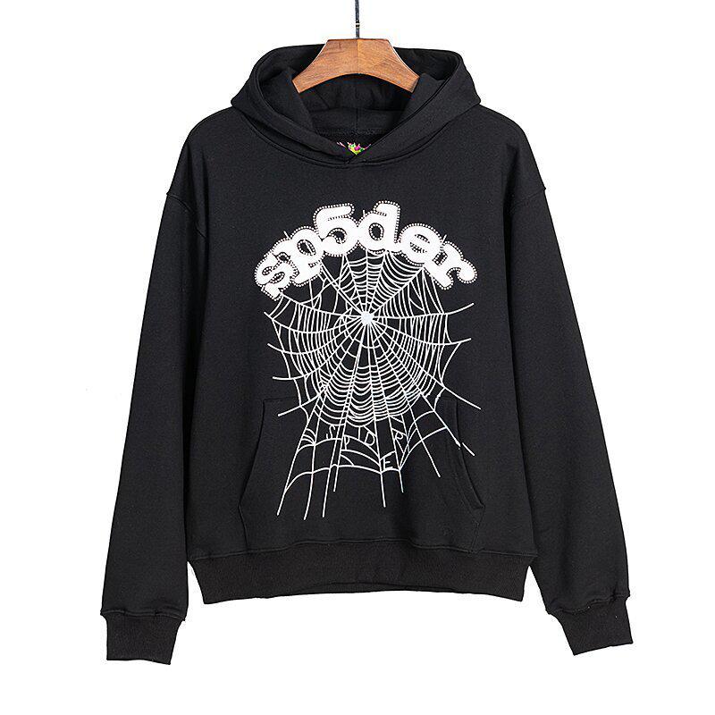 Amerikanischer Stil Sp5der 55555 Spinnennetz Schaumstoffdruck Lockerer Frottee Hoodie für Herren
