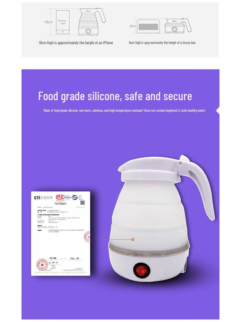 Portable Folding Silicone Electric Kettle with 304 Stainless Steel, Auto Power Off, Anti-Dry Burning - Ideal for Travel, Home, or Dorm Use