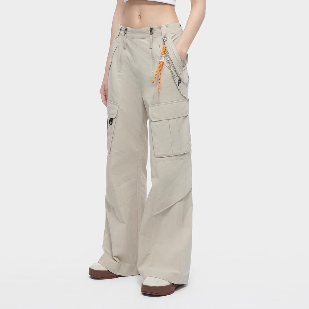 Fila Fusion Inline Loose Fit Multi-Pocket Woven Trousers Casual Pants Women bottoms Feather-Gray T11W421804FGY
