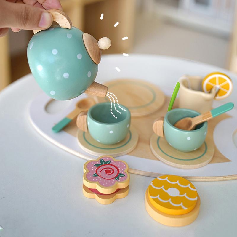 Non-Toxic Wooden Afternoon Tea Set Toy Kitchen Accessories Tea Party Food Play Early Educational Toys For Toddlers Children Kids Gifts
