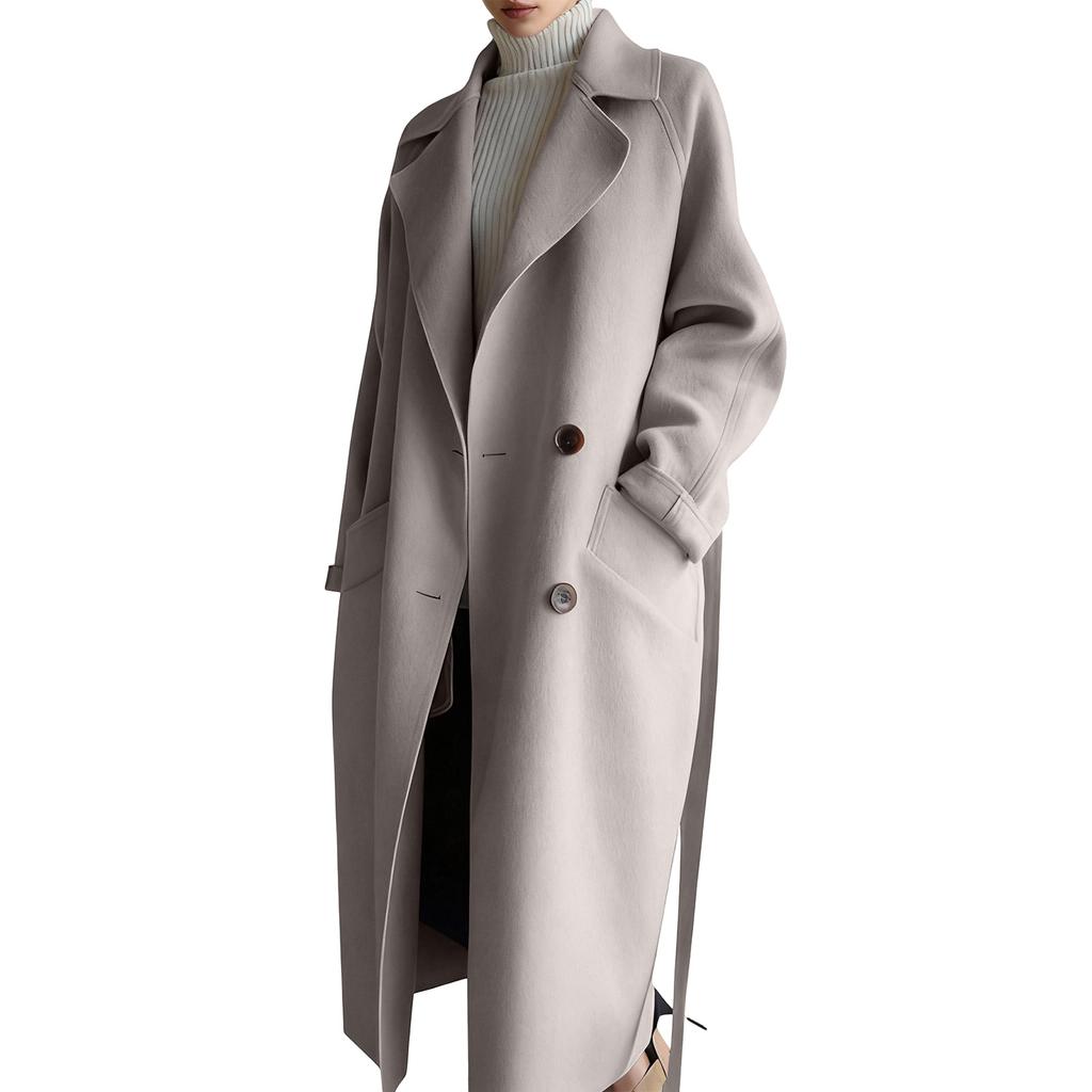 Fashionable Women's Loose Over-the-Knee Belted Wool Coat