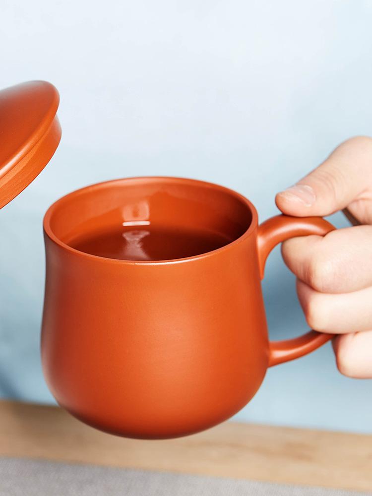 Large capacity handmade purple clay cup with cover, large capacity ceramic household tea cup and tea set