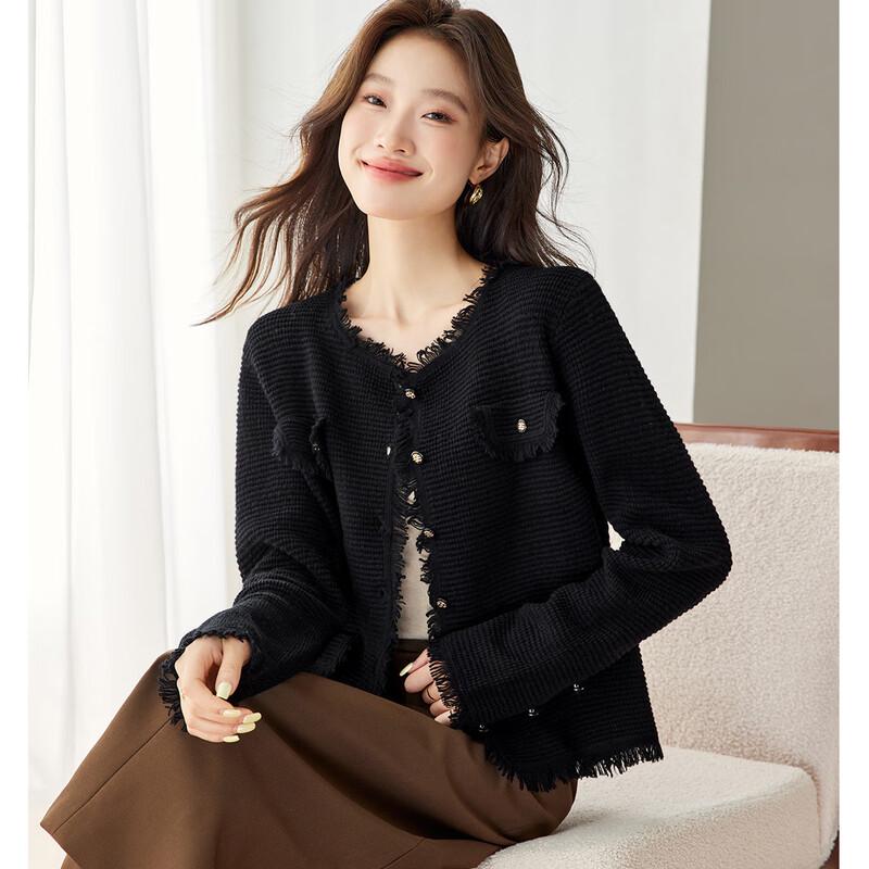 

Srcr Women s Pure Wool Short Knitted Cardigan with Tassels M