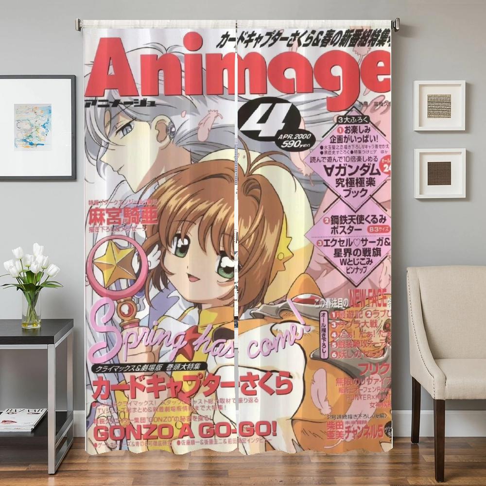 Kitchen Curtains for Living Room 2 Pieces Blackout Curtains Door Curtain C-cardcaptor S-sakura Bedroom Decoration Partition Home