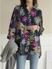 Comfortable Casual Loose Fit Blouse  Long Sleeve Printed Cotton Linen Top