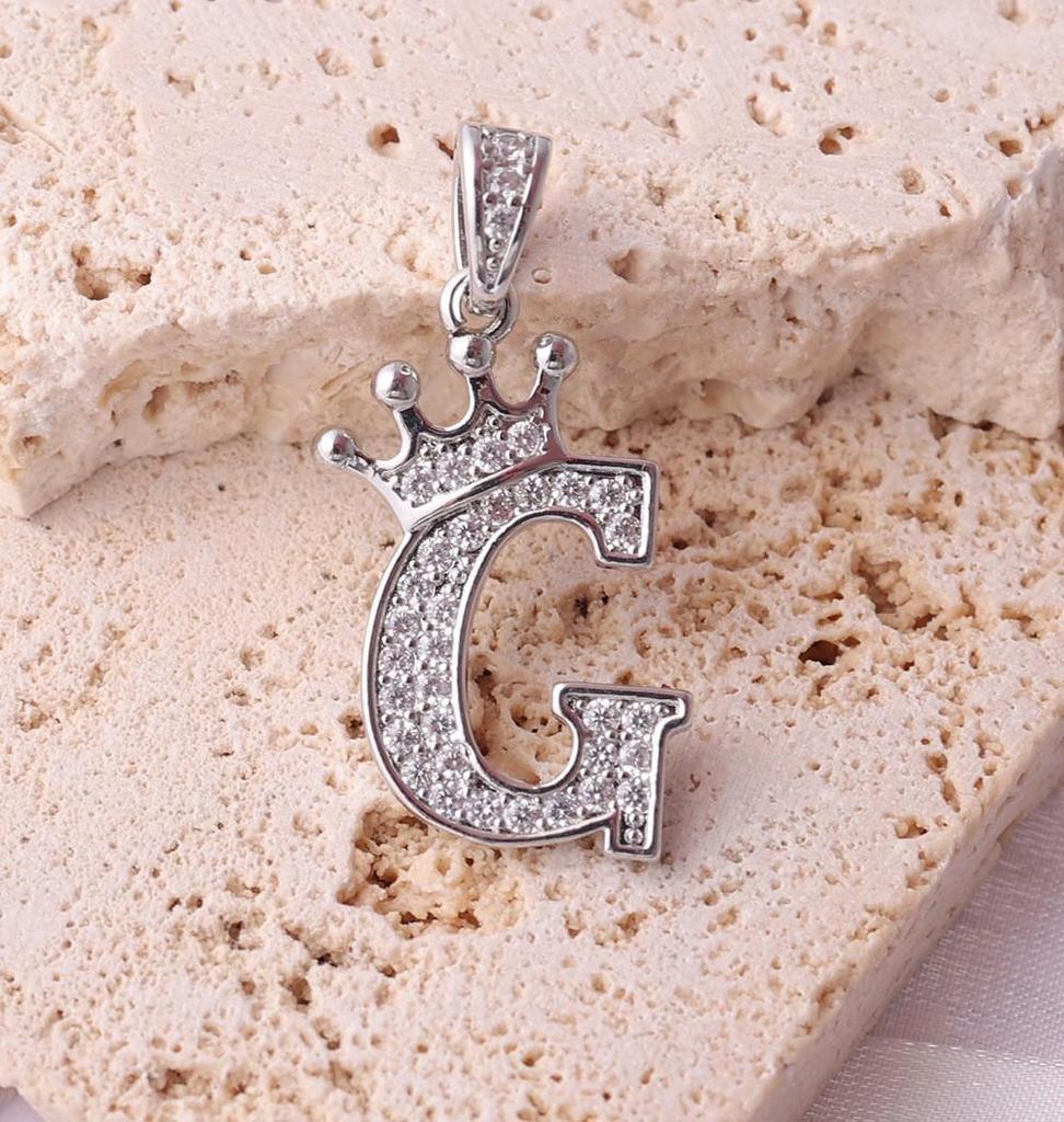 Gold-Plated Crown Rhinestone Letter Pendant Necklace