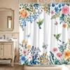 Watercolor Flower Hummingbird Shower Curtain Spring Bird Butterfly Wisteria Rose Floral Plant Nature Modern Bathroom Decor Polyester Curtains with