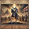 Gran Tapiz de Batalla de Caballero Cruzado Medieval - Colgante de Pared de Alta Resistencia con Caballero a Caballo y Diseño del Ejército Cruzado