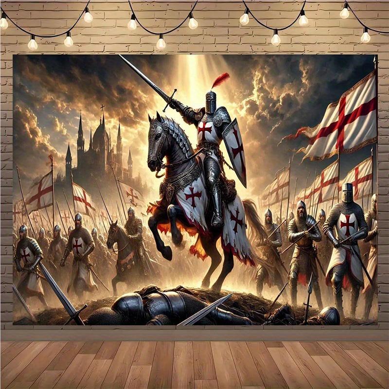 Textilien Unisex Large Medieval Crusader Knight Battle Tapestry - Heavy-Duty Wall Hanging With Knight On Horseback & Crusader Army Design