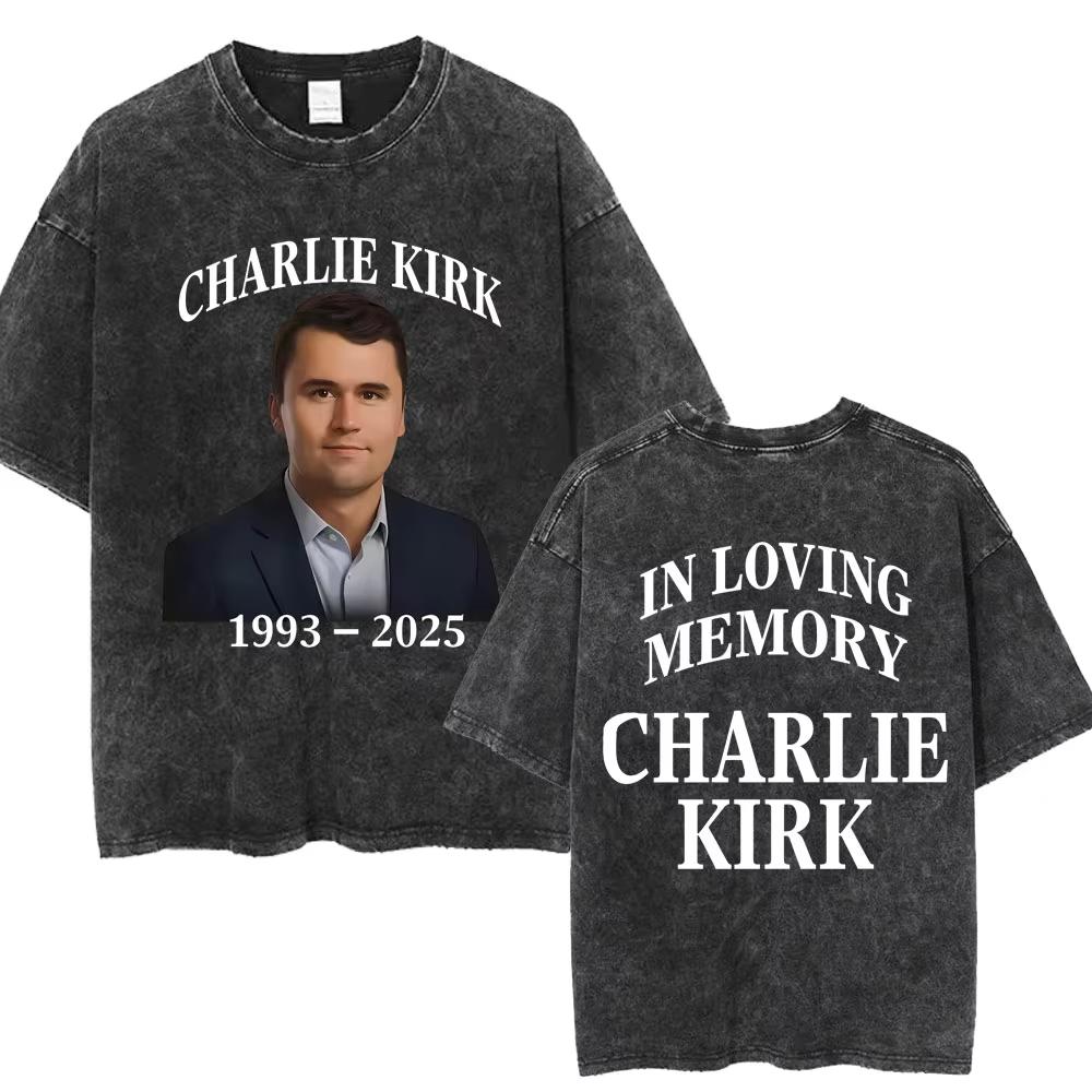 Justice for Charlie Kirk Freedom Washed T Shirts Fashion Men Women Vintage T Shirts Oversized Cotton Casual Tees Streetwear S