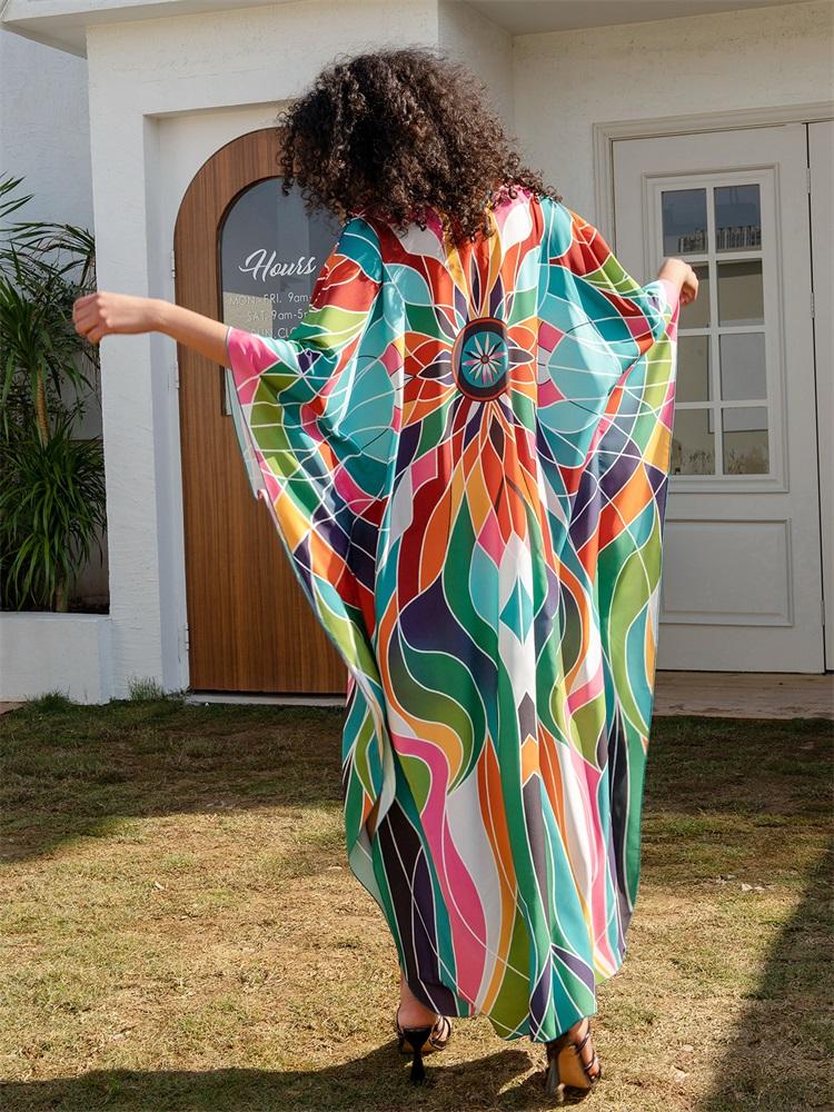 Cheap EDOLYNSA Green Bohemian Women's Kaftan Relaxed Long Dress
