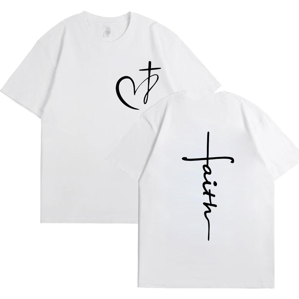 Women's Summer T-Shirt Heart Cross Shirt Fashion Print T-Shirt Women Brand Shirt Short Sleeve Top Faith Jesus Tee Shirt Clothing