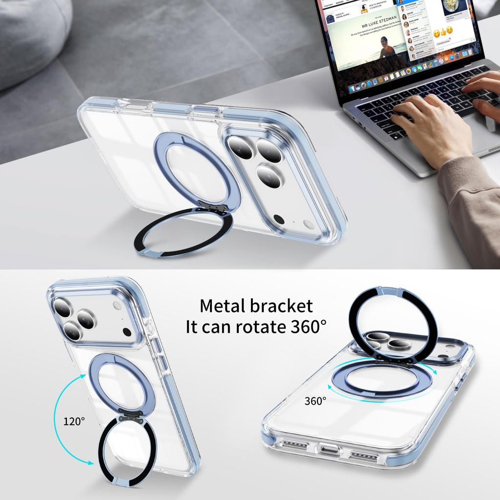 Magnetic Case With Hidden 360 Rotating Stand For iPhone 13 14 15 16 17 Pro Max Metal Camera Frame Colorful Shockproof Cover Support MagSafe Charging