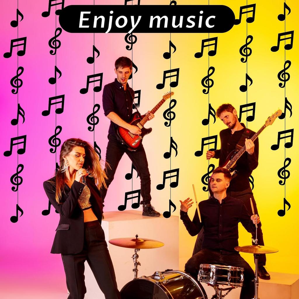8PCS Music Notes Party Decorations, Black Musical Note Hanging Swirl, Music Theme Party Supplies, Musical Notes Garland for Concerts, Music-Theme