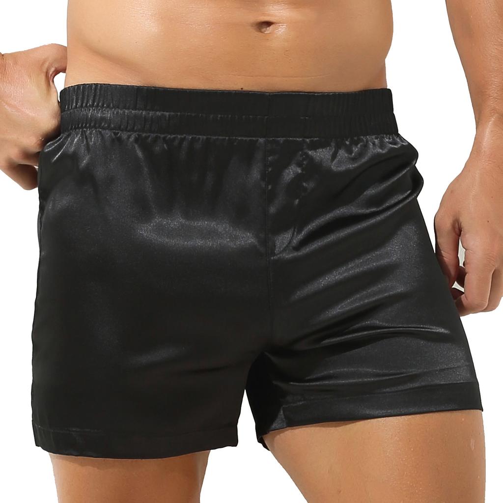 Calzoncillos tipo bóxer para hombre Tela de satén Cintura elástica Cintura media Abertura lateral Ropa de estar por casa Ropa para dormir