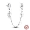 Star Moon Slide Safety Chains Charms 925 Sterling copper Heart Evil eyes Silicone Spacer Beads Fit Original Bracelet DIY Zircon