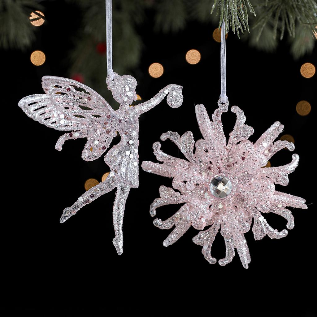 Pink Glitter Snowflake, Candy, Bow Christmas Tree Decoration Light Luxury Christmas Hanging Pendant