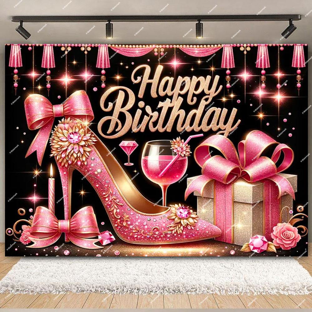 Gold Glitter Pink Blue Birthday Party Photo Backdrop Balloon Star Booth Banner Poster Adult Theme Party Decoration Supplies Gift