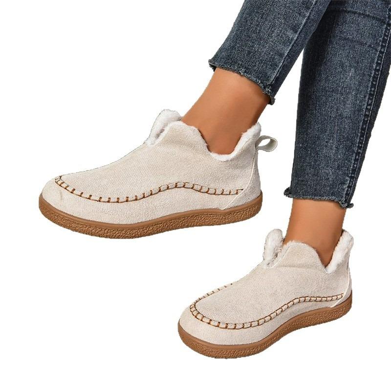 2025 New Fashionable Fleece Warm Cotton Boots Women's Casual Solid Color Retro Plus Size Snow Boots