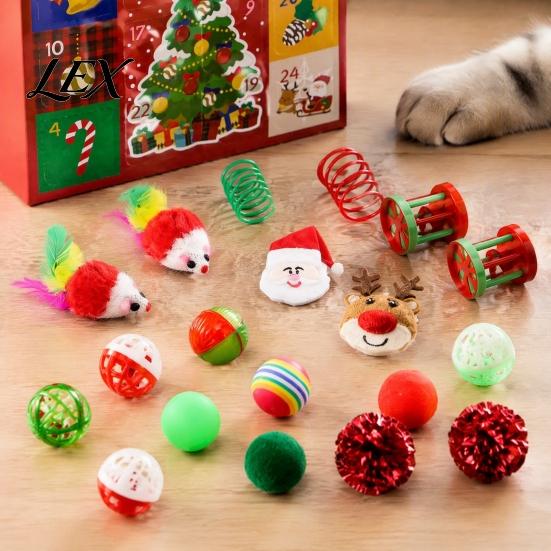 Cat Scratching Biting Toys Toy Advent Calendar, 24 Day Christmas Countdown, Includes Jingle Balls, Springs, Holiday Gifts for Cats Plush Mice, Festive