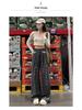 Spring 2025 Women's High Waist Plaid Lace Casual Pants - Korean Style Slimming Straight Wide-Leg Trousers