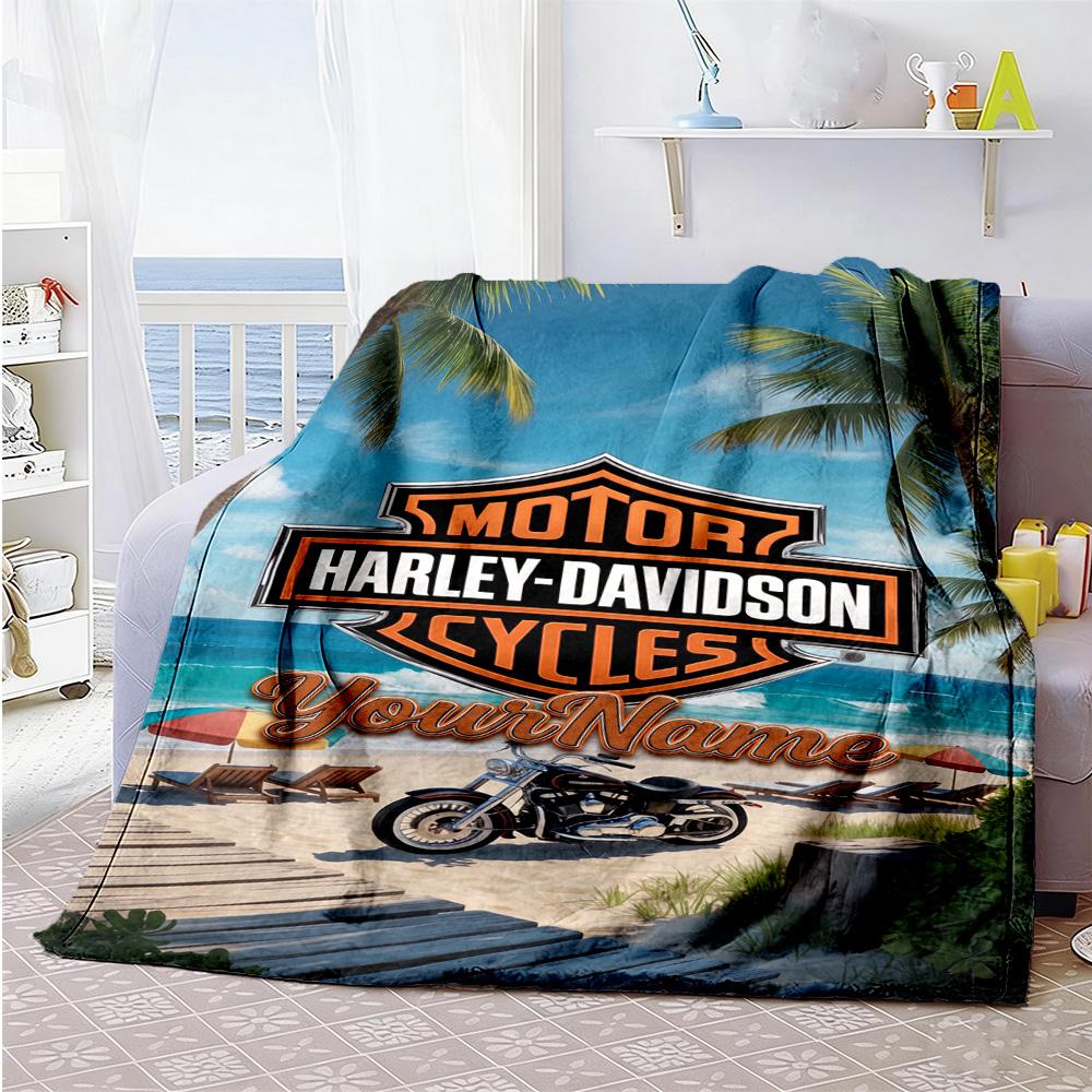 Harley-davidson Motorcycles Personalized Text Blanket Gift Customizable Blanket Soft Warm Cozy Versatile for Livingroom Home Decor Couch Sofa