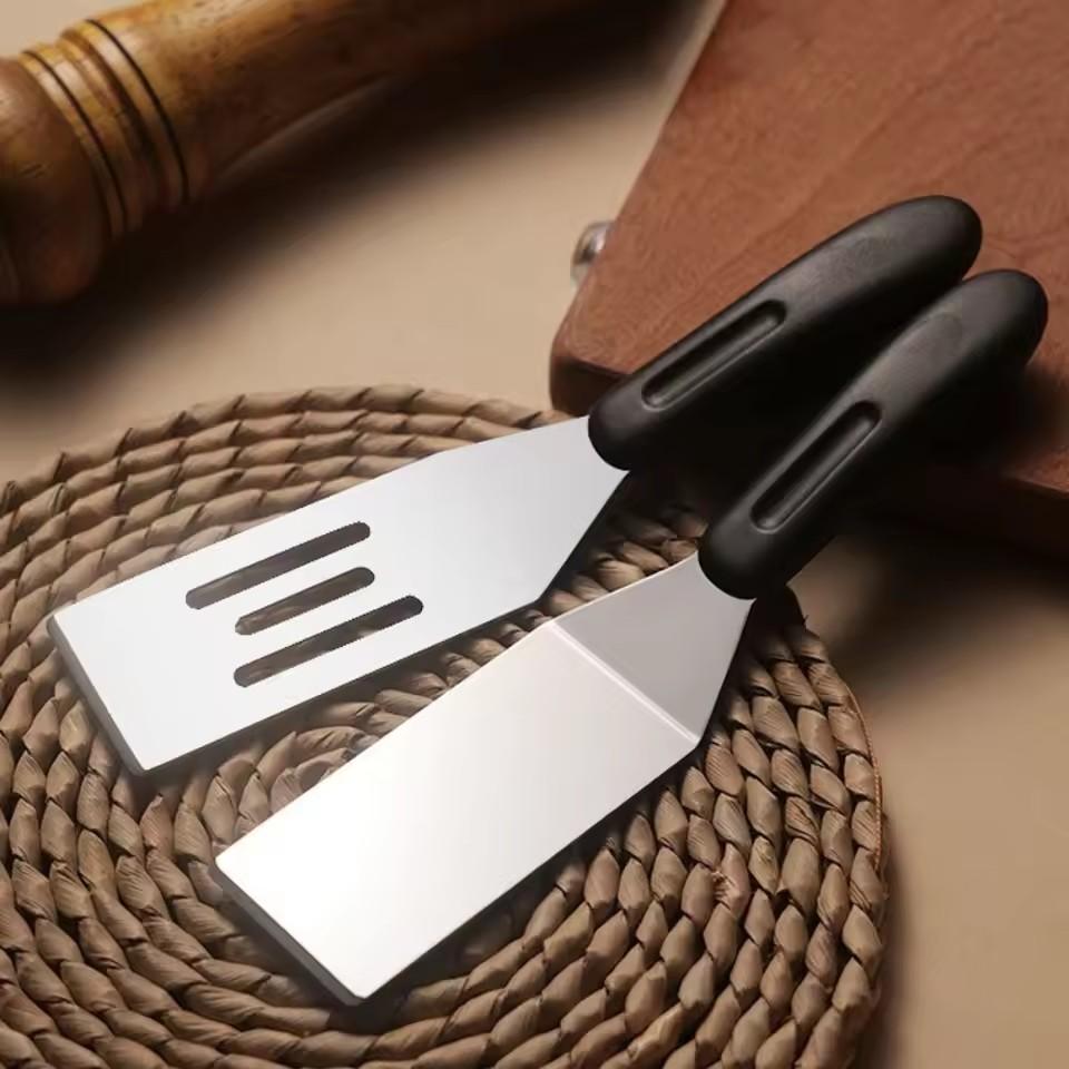 Stainless Steel Steak Fried Shovel Cooking Spatula Non-Slip Handle Pizza Shovel Pancake Beef Turner Scraper Kitchen BBQ Utensils
