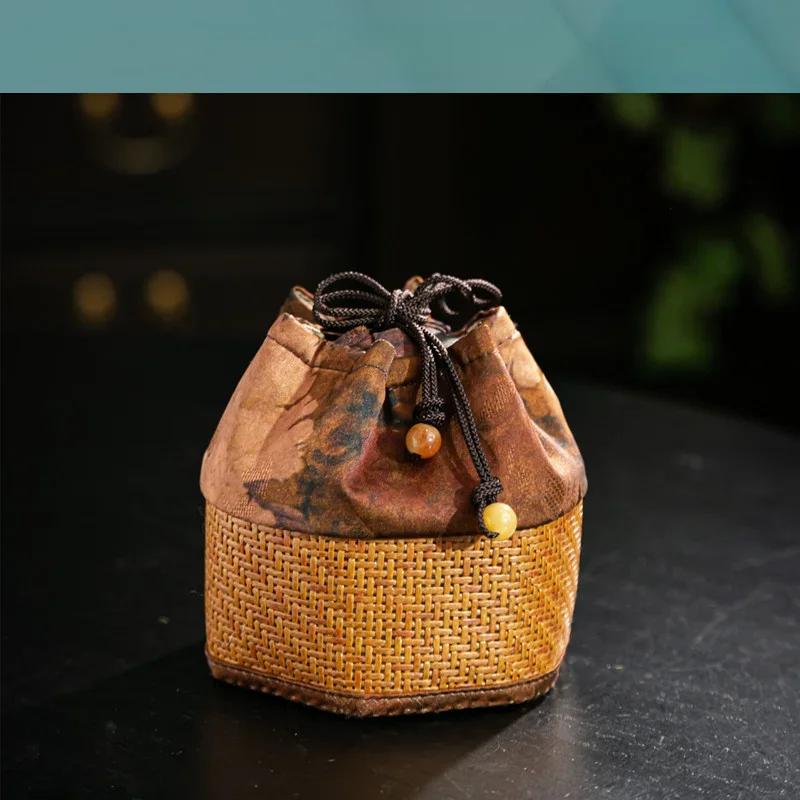 

Маленькая сумка с рисунком из ротанга, квадратный чехол для путешествий на открытом воздухе, переносной органайзер, чашка для владельца, сумка для чайника, сшитый карман с завязками