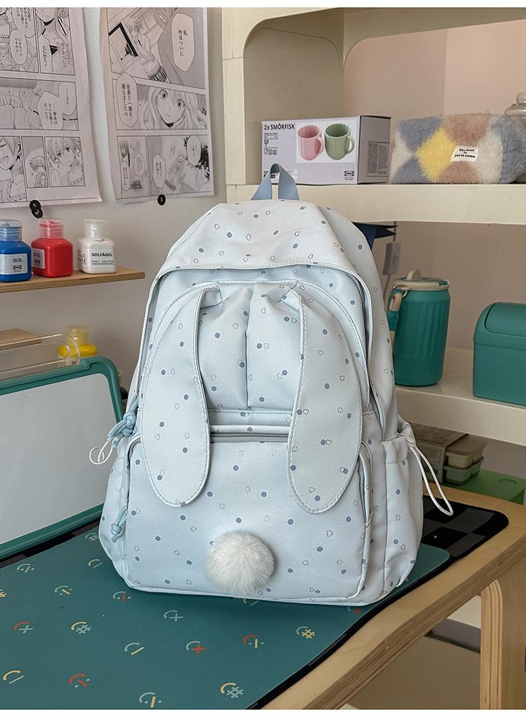 Schoolbag Mori Small Fresh Rabbit Ears Ladies Backpack College Student Class School Bag Lightweight Large Capacity Travel Backpack Female