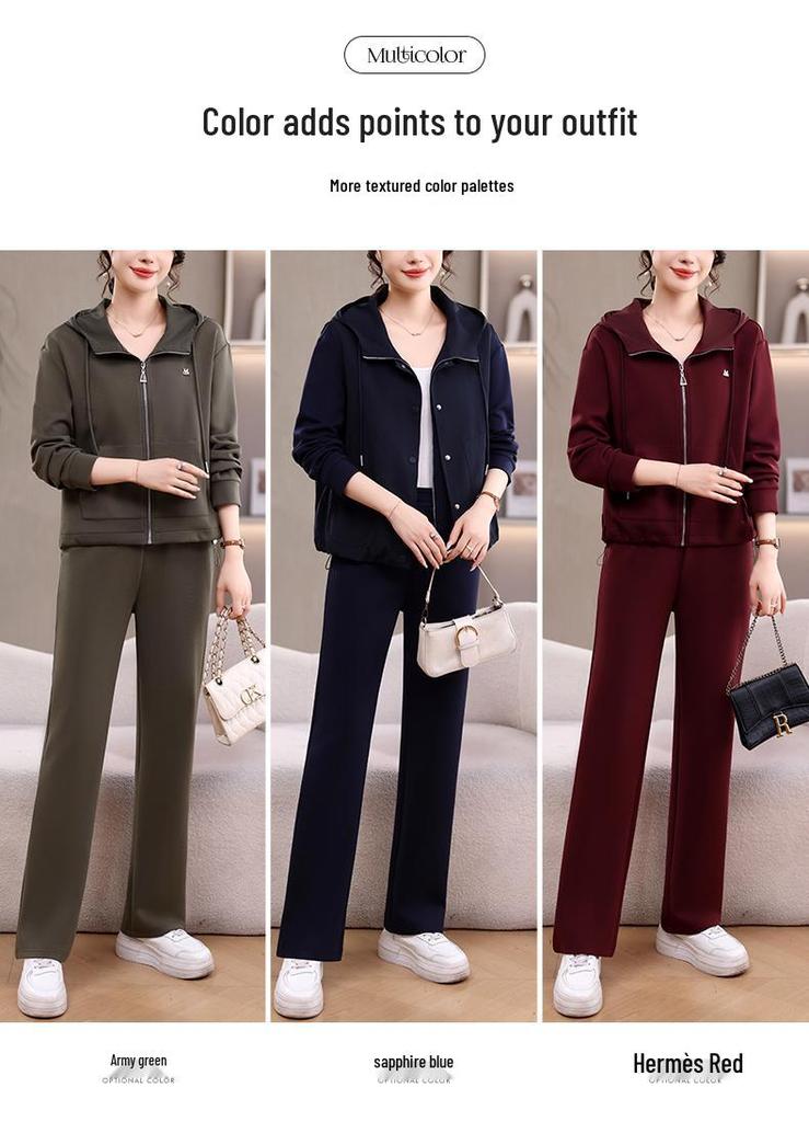Autumn 2026 Women's Casual Three-Piece Set: Hooded Sweatshirt, Vest, and Pants.