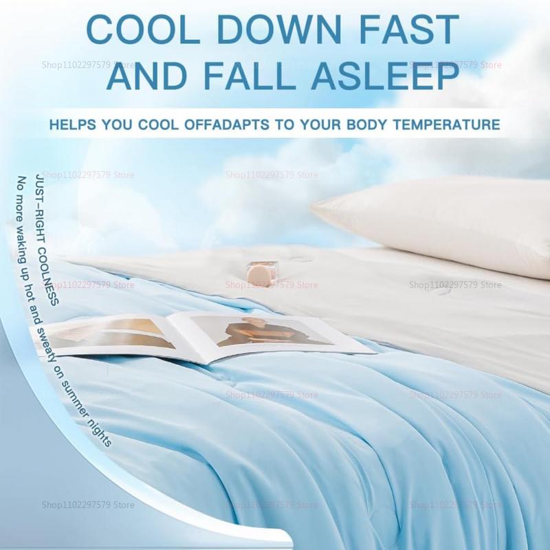 Cooling Blanket For Bed Silky Air Condition Comforter Lightweight Cooled Summer Quilt With Double Side Cold & Cooling Fabric