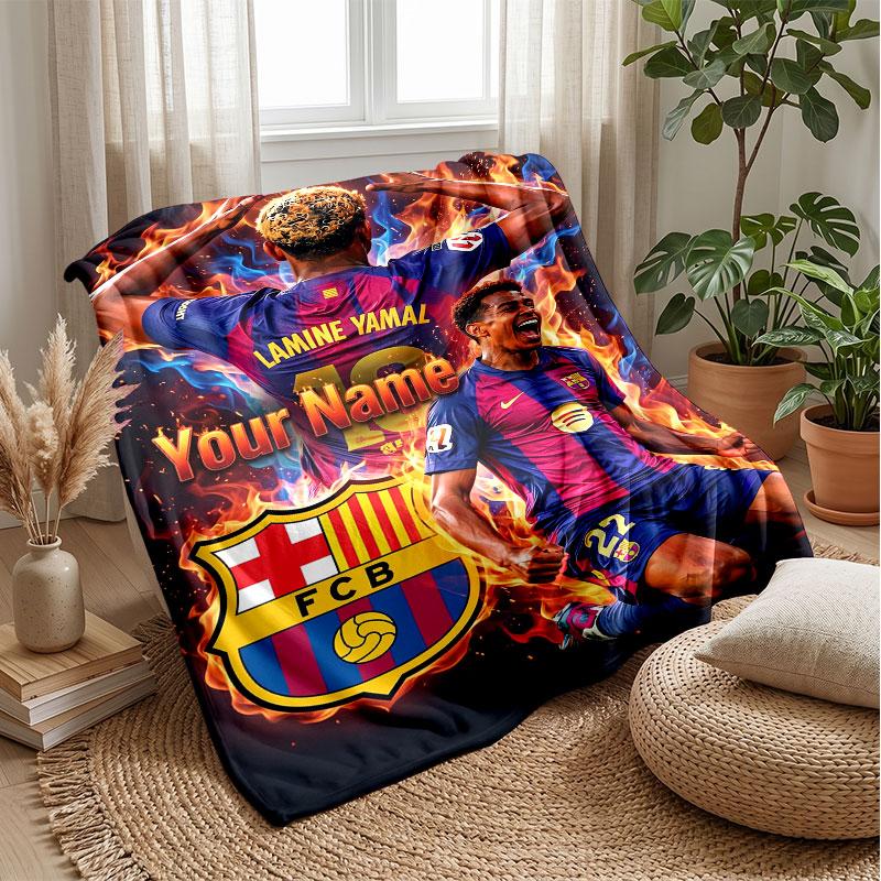 Coperta in Flanella Personalizzata con Nome Testo Lamine Yamal Logo Calcio Coperta Pile Personalizzata Regalo Speciale per Divano Camera da Letto Casa